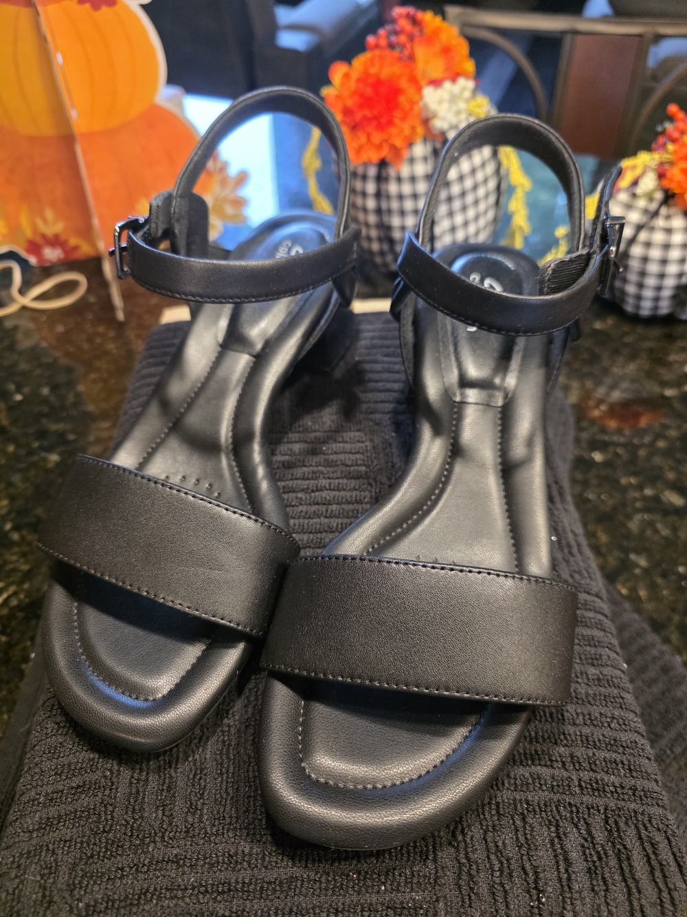 Clarks Black Ankle-Strap Block Heel Sandals